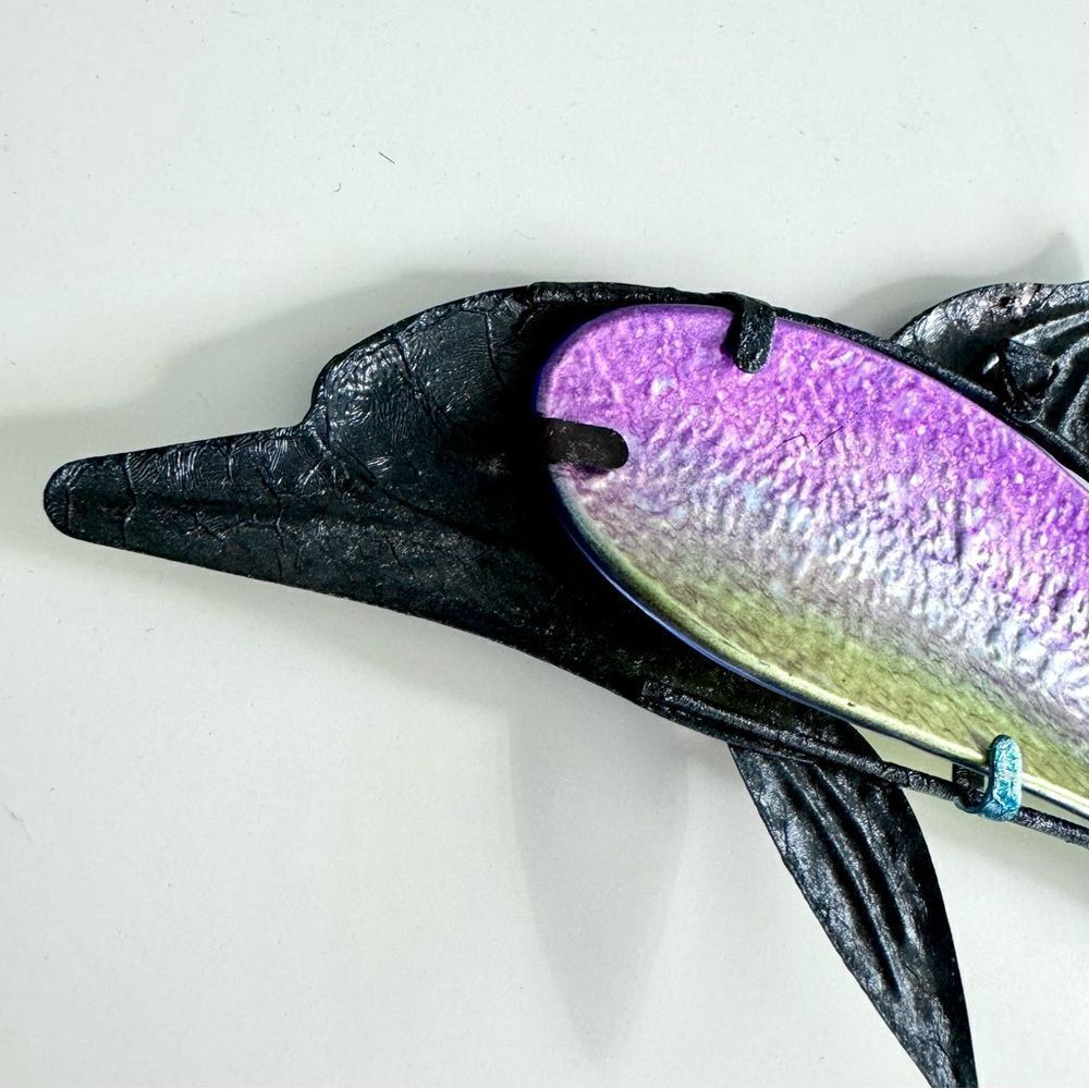 RARE OSALAD Garden Animal of Metal Dolphin Wall Artwork with Blue Painting Glass - Picture 6 of 7
